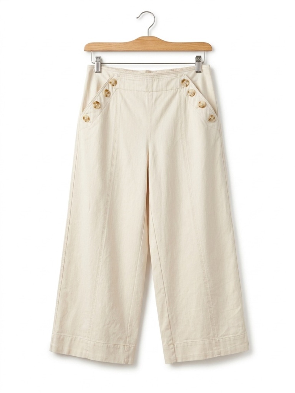 DEMOCRACY Cream Sailor Wide Leg Pants L Coastal Old Money Nautical